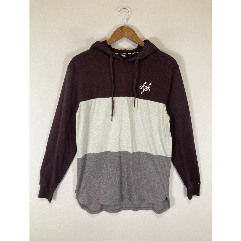 Skater Streetwear DGK Mens Medium Burgundy Grey Colorblock Lightweight Hoodie